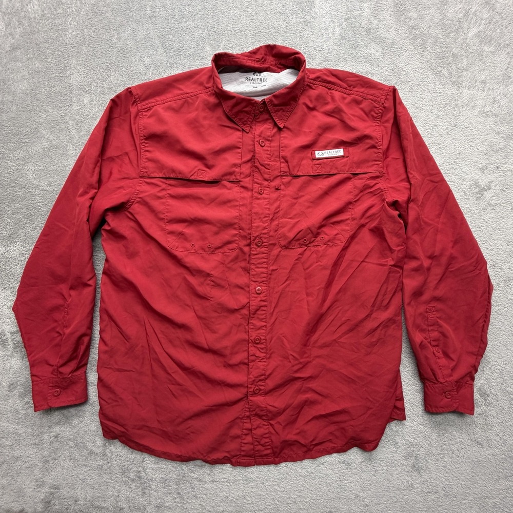 Realtree Fishing Shirt Mens XL Brick Red Button-Up Polyester Lined Breathable